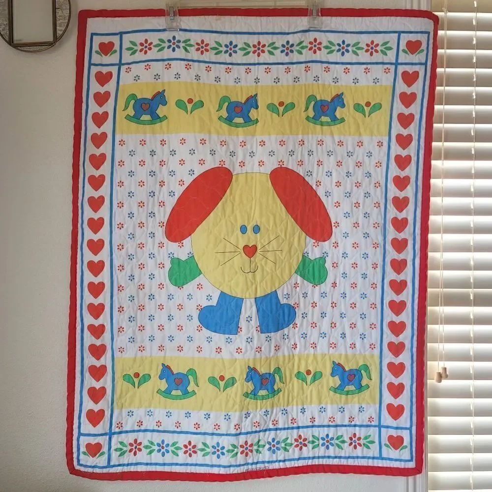 General Greetings Baby blanket vintage puppy dog ricking horse lightweight quilt